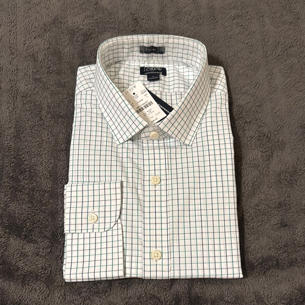 J. Crew Men's Green and Blue Checkered Dress Shirt